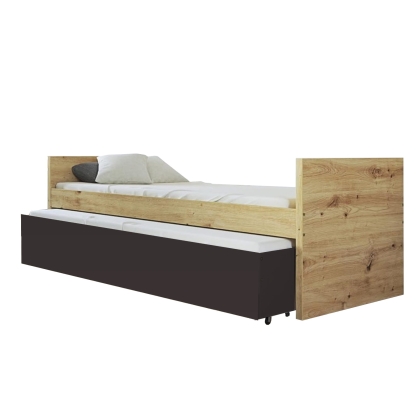 Łóżko modułowe HAVEN +1 dąb artisan - antracyt podwójny materac rozłożone.jpg