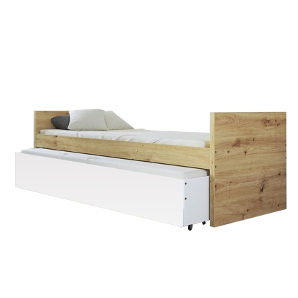 Łóżko modułowe HAVEN +1 dąb artisan - biały podwójny materac rozłożone.jpg