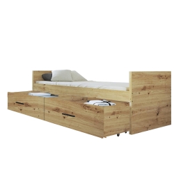 Łóżko młodzieżowe HAVEN 2 ze stelażem i dwiema szufladami 95x213 cm  dąb artisan