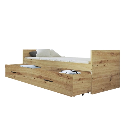 Łóżko modułowe HAVEN 2 dąb artisan dwie szerokie szuflady skos otwarte.jpg