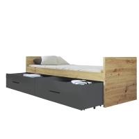 Łóżko modułowe HAVEN 2 dąb artisan - antracyt dwie szerokie szuflady skos otwarte.jpg