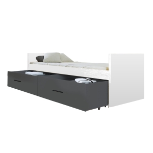 Łóżko młodzieżowe HAVEN 2 ze stelażem i dwiema szufladami 213x95 cm  białe / antracyt