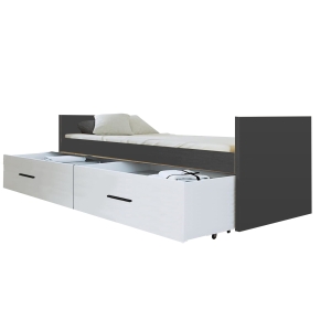 Łóżko młodzieżowe HAVEN 2 ze stelażem i dwiema szufladami 95x213 cm  antracyt / biały