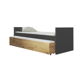 Łóżko dwuosobowe młodzieżowe HAVEN +1 z dwoma stelażami 95x213 cm antracyt / dąb artisan