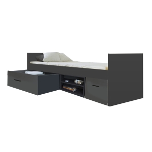 Łóżko młodzieżowe HAVEN 3 ze stelażem, dwiema szufladami i regałem 95x213 cm antracyt