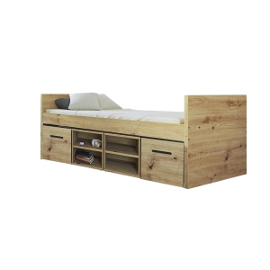 Łóżko młodzieżowe HAVEN 4 ze stelażem, dwiema szufladami i dwoma regałami 95x213 cm dąb artisan