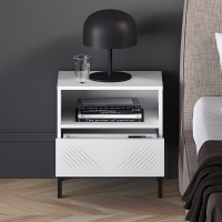 Szafka nocna MALACO frezowana szufladanogi czarne front aranz otwartra.jpg