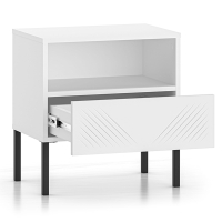 Szafka nocna MALACO frezowana szufladanogi czarne otwarta.jpg