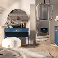 Toaletka, konsoletka MONTEVERDE z szufladą niebieska nogi złote aranż sypialni.jpg