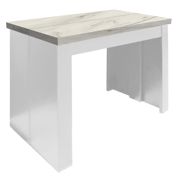 Stół, konsola rozkładana 50-250 cm blat dąb craft biały złoty nogi białe złożona konsolka skos.jpg