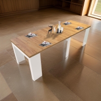 Stół, konsola rozkładana 50-250 cm blat dąb craft złoty nogi białe rozłożony skos aranżacja.jpg