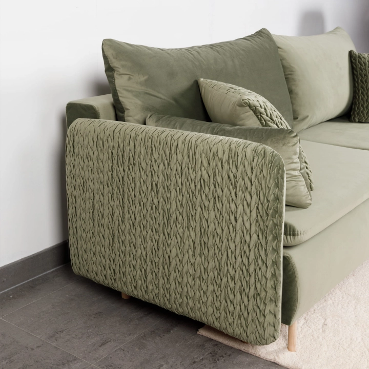 Sofa z funkcją spania MOONLA eleganckie rustykalne tkane obicia plecionka boki plecione.jpg