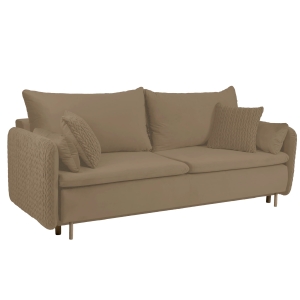 Sofa rozkładana MOONLA beżowa z poduchami 215x94 cm z plecionką na bokach