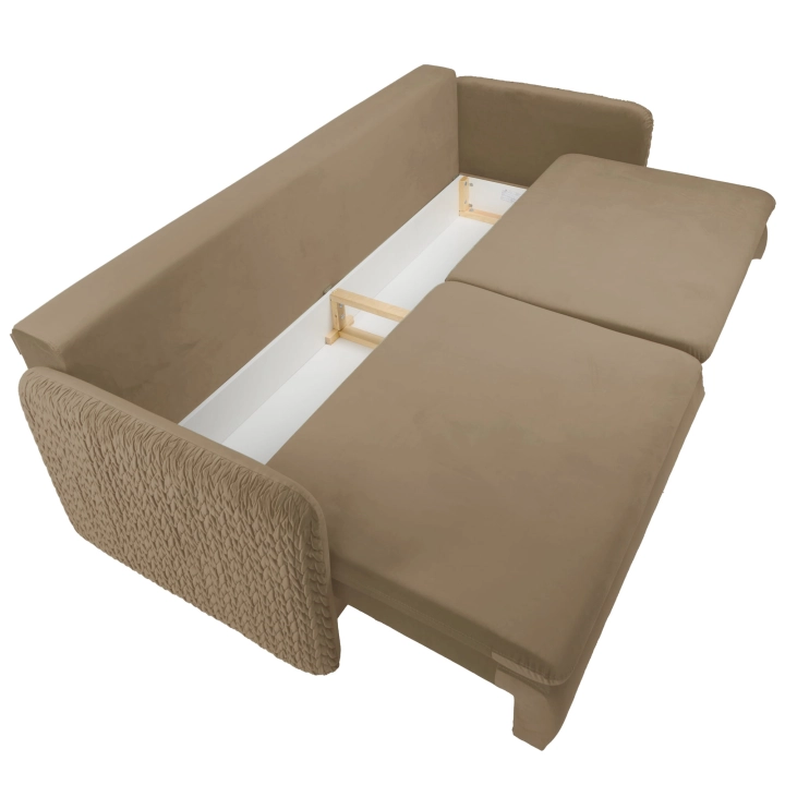 Sofa z funkcją spania MOONLA eleganckie rustykalne tkane obicia plecionka beżowa 2206 main funkcja spania pojemnik.jpg