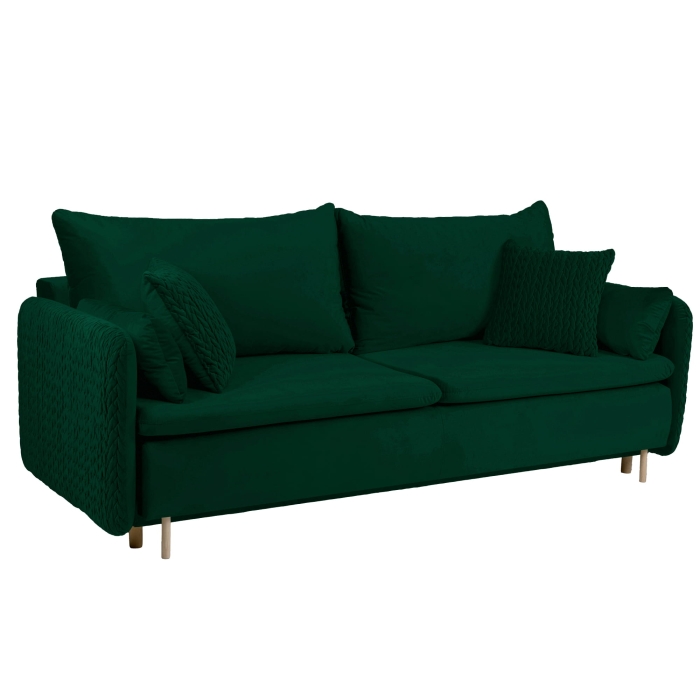 Sofa z funkcją spania MOONLA eleganckie rustykalne tkane obicia plecionka butelkowa zieleń 2225.jpg