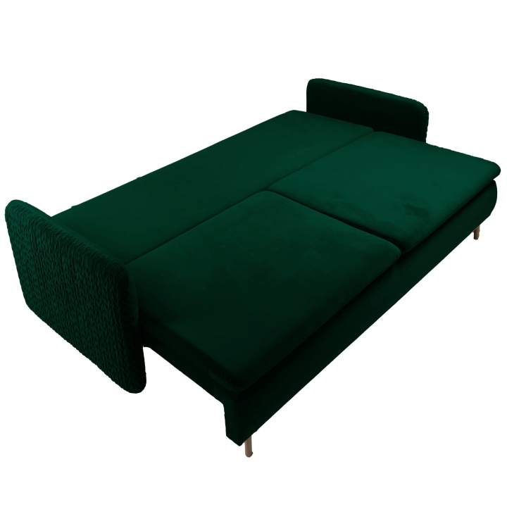 Sofa z funkcją spania MOONLA eleganckie rustykalne tkane obicia plecionka butelkowa zieleń 2225 spanko.jpg