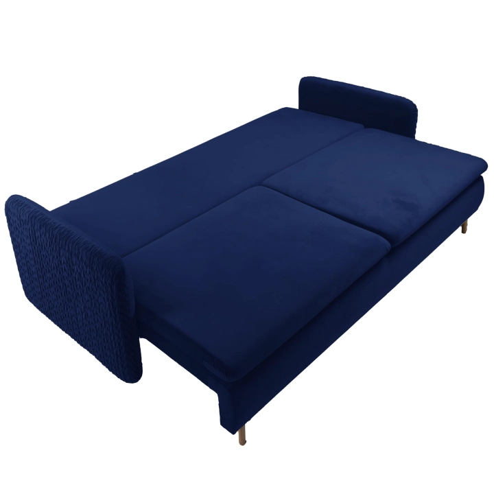 Sofa z funkcją spania MOONLA eleganckie rustykalne tkane obicia plecionka main niebieska MV2216 granat atramentowy spanie.jpg