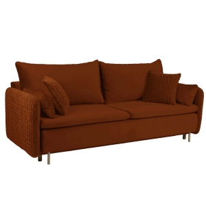 Sofa rozkładana MOONLA rdzawa / ruda z poduchami 215x94 cm z plecionką na bokach