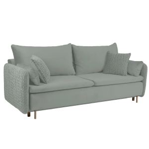 Sofa rozkładana MOONLA jasno szara z poduchami 215x94 cm z plecionką na bokach
