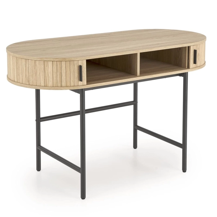 Biurko rustykalne z szyfladami okrągłe HOLO naturelne drewno nogi metalowe czarne main].jpg