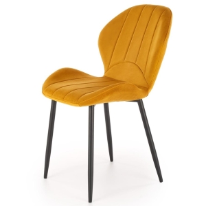 Krzesło tapicerowane HYDRA pikowane musztardowe, nogi metalowe czarne