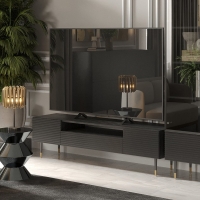 Komoda trzydrzwiowa 3drzwiowa RTV MIXTURIAL 160 ryflowane fronty czarna złote nóżki aranzacja.jpg