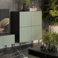 Komoda kwadratowa czterodrzwiowa MIXTURIAL pistacja czarny korpus, nogi złote main aranż.jpg