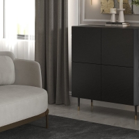 Komoda kwadratowa czterodrzwiowa MIXTURIAL czarny front ]czarny korpus, nogi złote main aranżacja.jpg