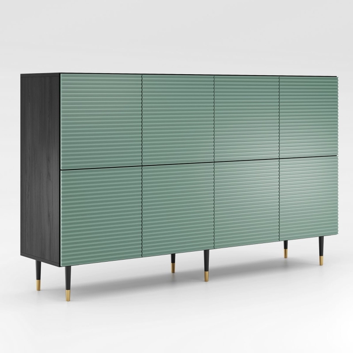 Komoda , szafa ośmiodrzwiowa ryflowana pistacja MIXTURIAL na złotytch nóżkach.jpg