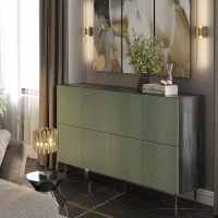 Komoda , szafa ośmiodrzwiowa ryflowana pistacja MIXTURIAL na złotytch nóżkach aranż.jpg