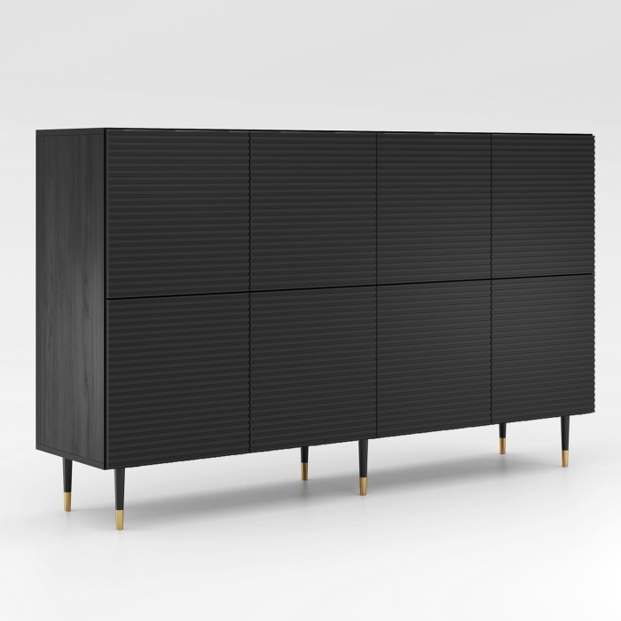 Komoda , szafa ośmiodrzwiowa ryflowana czarne fronty MIXTURIAL na złotytch nóżkach.jpg
