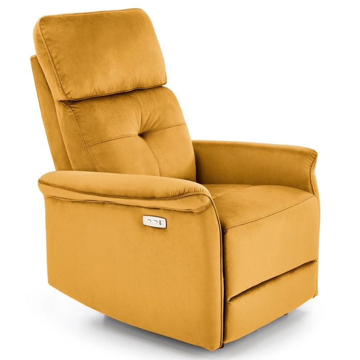 Musztardowy fotel wypoczynkowy HOMER z elektryczną funkcjąrelaks i gniazdem USB skos.jpg