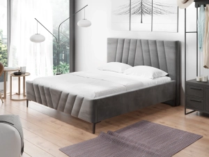 Łóżko VELLUTO 160x200cm jasnoszary ze stelażem metalowym i pojemnikiem