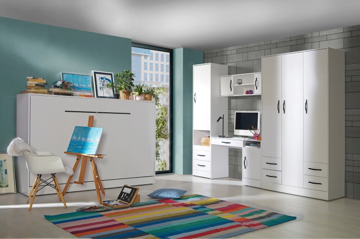 Półkotapczan poziomy MODUS 120cm biały + dąb artisan + białe uchwyty