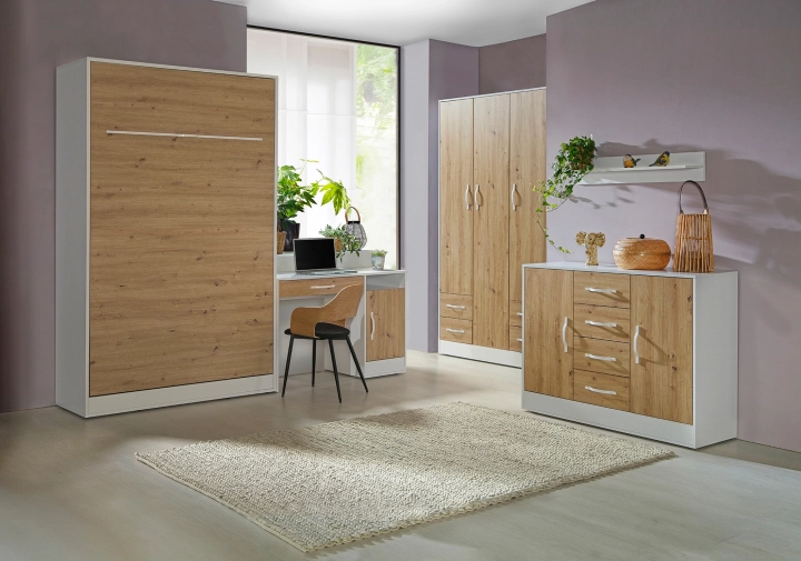 Komoda MODUS 120cm dąb artisan + białe uchwyty