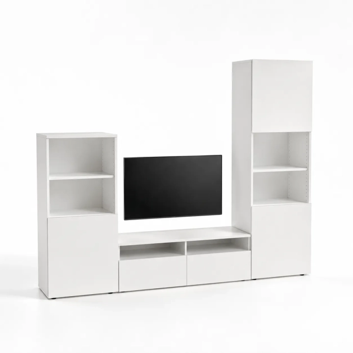 MODULARE zestaw RTV z dwoma słupkiami 190x240x40 biel alpejska/biel alpejska bez uchwytów.webp