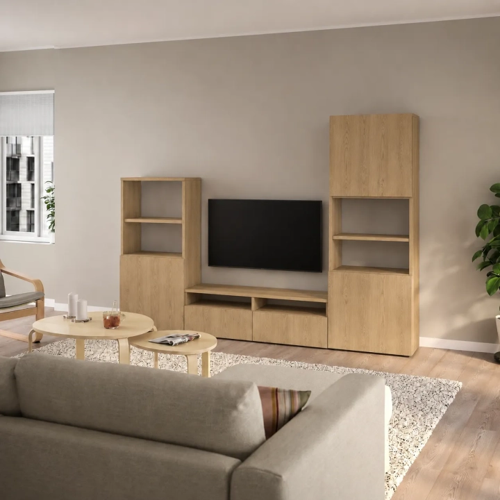 MODULARE zestaw RTV z dwoma słupkiami 190x240x40 dąb cremona/dąb cremona bez uchwytów.webp