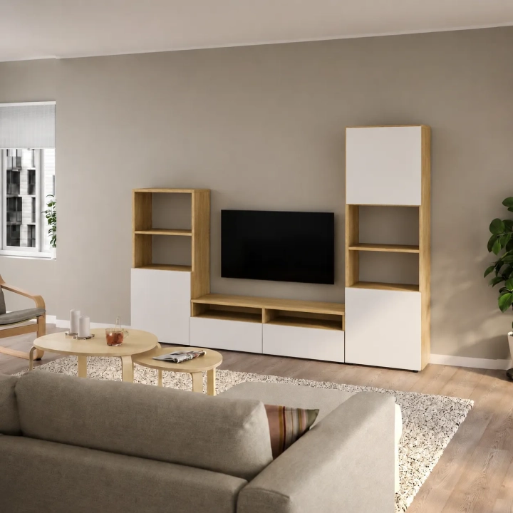 MODULARE zestaw RTV z dwoma słupkiami 190x240x40 dąb cremona/biel alpejska bez uchwytów.webp