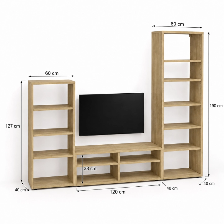 MODULARE zestaw RTV z dwoma słupkiami 190x240x40 dąb cremona/kaszmir bez uchwytów.webp