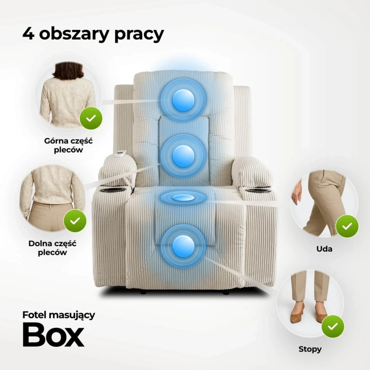 Fotel Masujący Rozkładany RELVANO, Beżowy Sztruks - 05.webp
