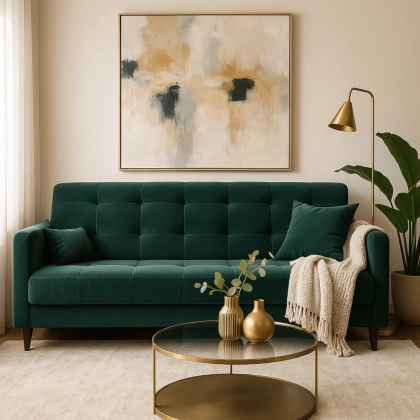 Sofa Rozkładana RIVANTO, Zielona Welurowa - 02.webp