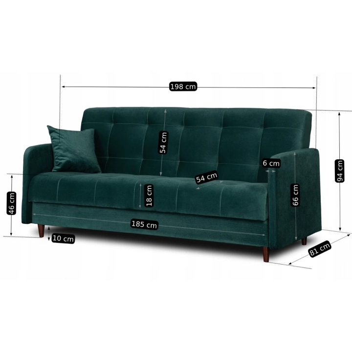 Sofa Rozkładana RIVANTO, Zielona Welurowa - 05.webp