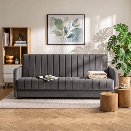 Sofa Rozkładana VENTARO, Szara Welurowa - 02.webp