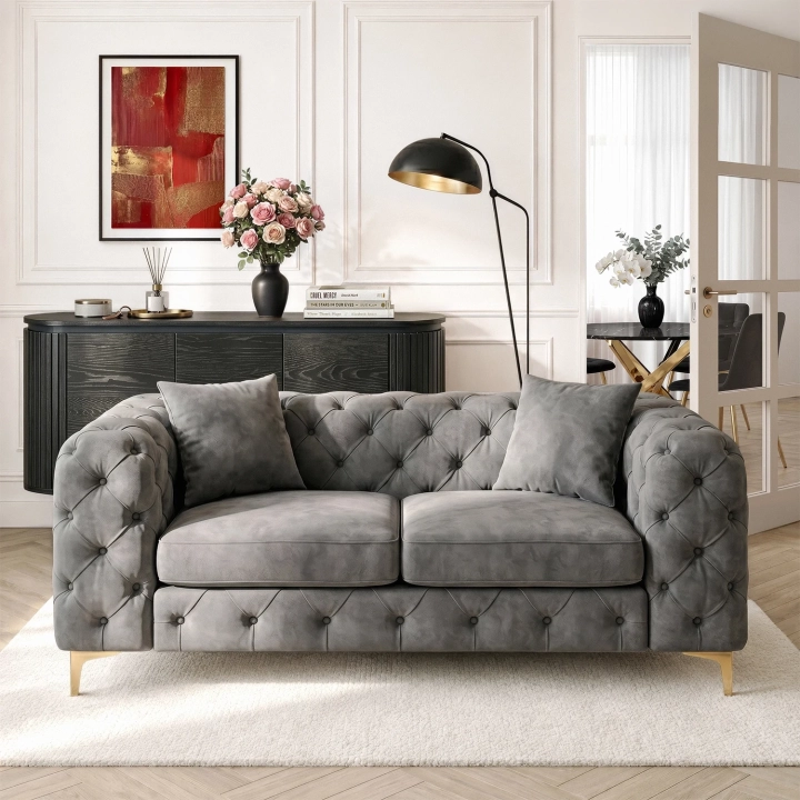 Sofa AMALVIO 2S Dwuosobowa, Szara Welurowa - 02.webp