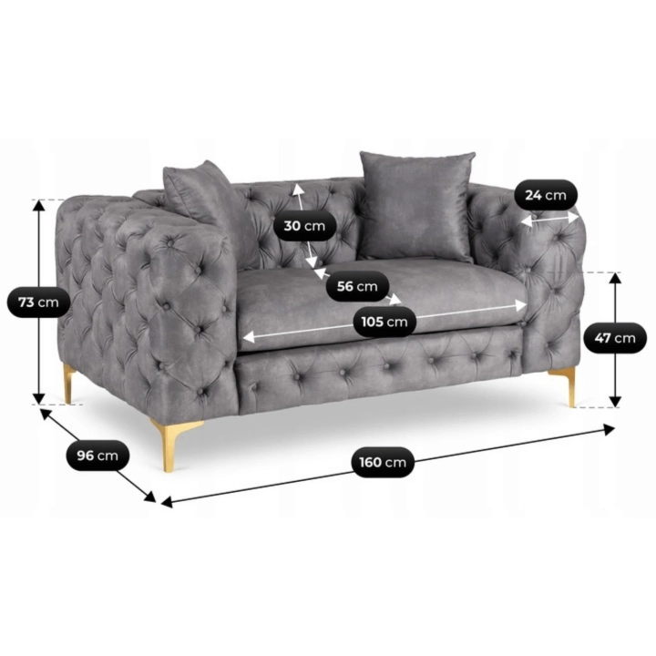 Sofa AMALVIO 2S Dwuosobowa, Szara Welurowa - 09.webp