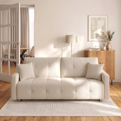 Sofa Rozkładana NARVELO, Beżowa Boucle - 02.webp