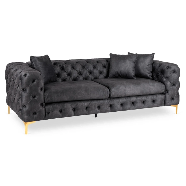 Sofa AMALVIO 3S Trzyosobowa, Czarna Welurowa - 01.webp