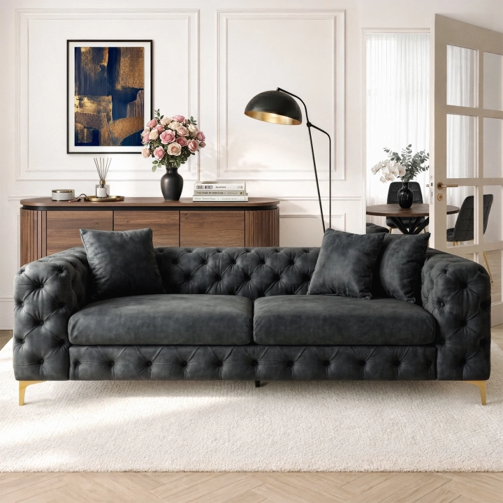 Sofa AMALVIO 3S Trzyosobowa, Czarna Welurowa - 02.webp