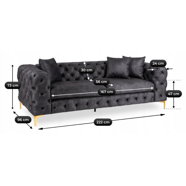 Sofa AMALVIO 3S Trzyosobowa, Czarna Welurowa - 09.webp