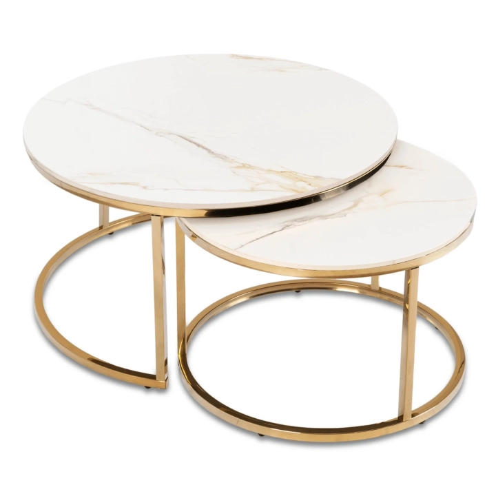Zestaw Stolików Ceramicznych MELVIRO, Biały Marmur-Złoty - 03.webp